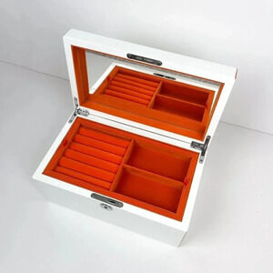 Modern Jewelry Box Lock & Key Orange & White Acetate High Gloss Finish